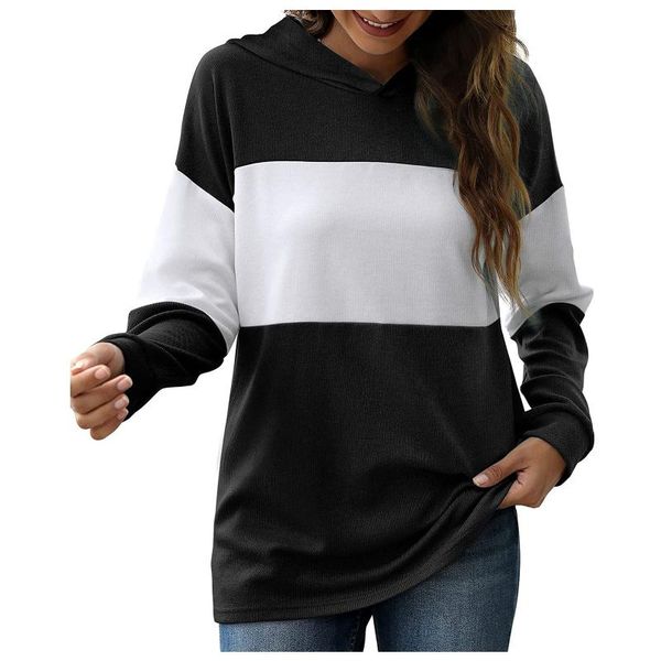 

women's hoodies & sweatshirts hoodie women casual stitching printed long-sleeved hooded sweatershirt autumn plus size clothing female, Black