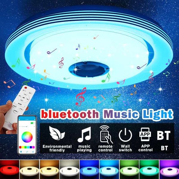 

ceiling lights 100w music led light lamp rgb flush round app bluetooth speaker smart with remote control 110-220v