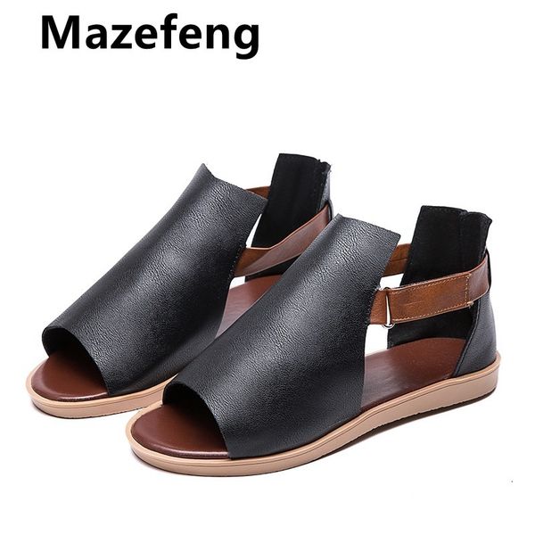 

sandals summer women flats female casual peep toe shoes pu slip on leisure solid sewing footwear two-piece plus size 43 qt56, Black