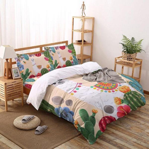

cactus alpaca duvet cover pillow case bed sheet boy kid teen girl bedding set king  twin full home textile sets