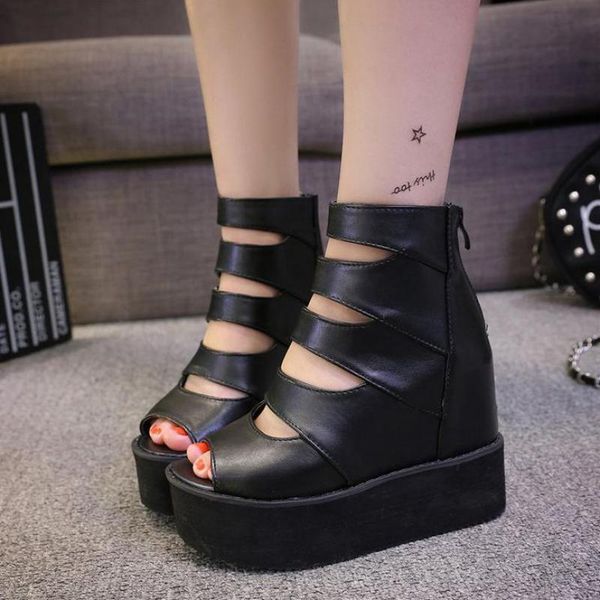 

boots size 35-39 women sandals pumps summer female platform wedges peep toe cross ladies shoes botas booties y35, Black