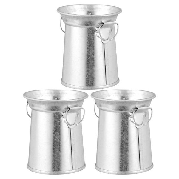 

3pcs vintage iron art flower vase rustic style bucket home pot vases