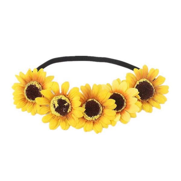

hair clips & barrettes sunflower wreath gradient festival stretch elasticity headband bohemian yellow floral flower crown wedding band, Golden;silver