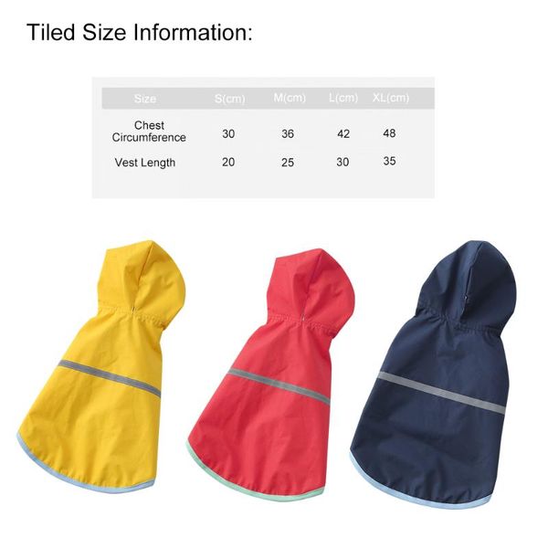 

dog apparel 3 color pet raincoat rain coat for dogs jacket with hood poncho 100% waterproof reflective stripe