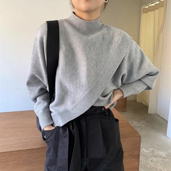 

women's sweaters fashion half-turtleneck women sweater jumpers 2021 autumn winter knitwear cross split loose female knitted pullovers, White;black