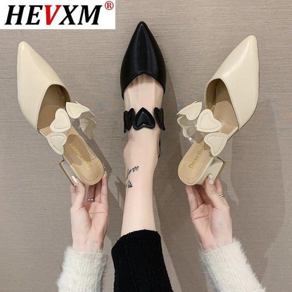 

spring/summer pointed toe shoes women slippers fashion heart mules outdoor casual house zandalias de mujer, Black