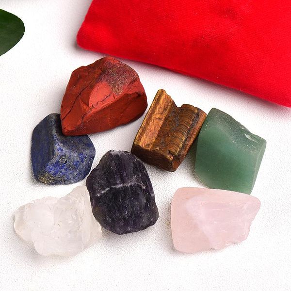 

decorative objects & figurines 1 set natural crystal stone seven chakras black cloth bag large grain unpolished collection irregular reiki h