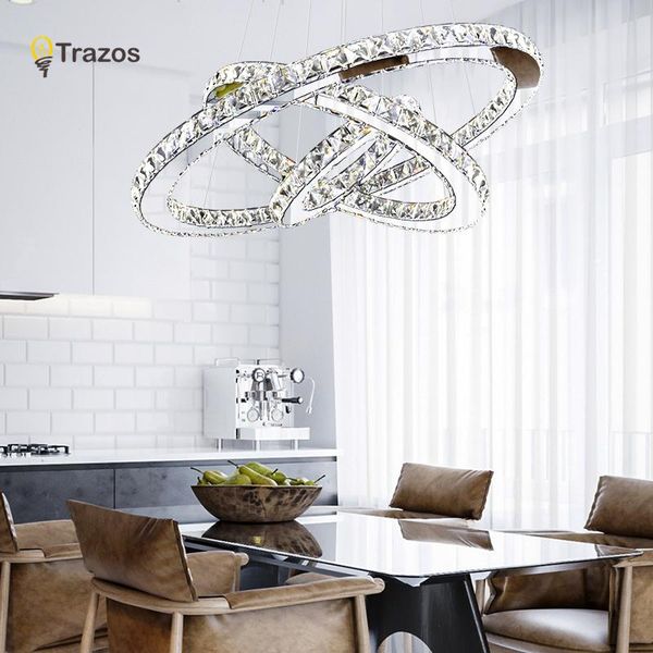 

modern chrome chandelier crystals diamond ring led lamp stainless steel hanging light fixtures adjustable cristal lustre chandeliers