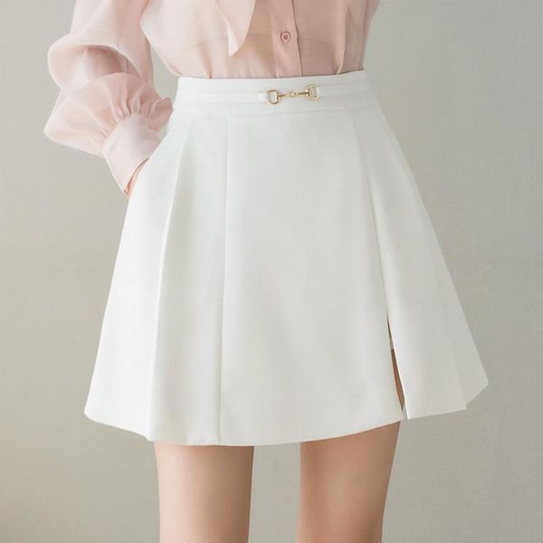 

skirts fashion elegant mini for women 2021 spring summer korean shorts a-line with slit chain high waist jupes, Black