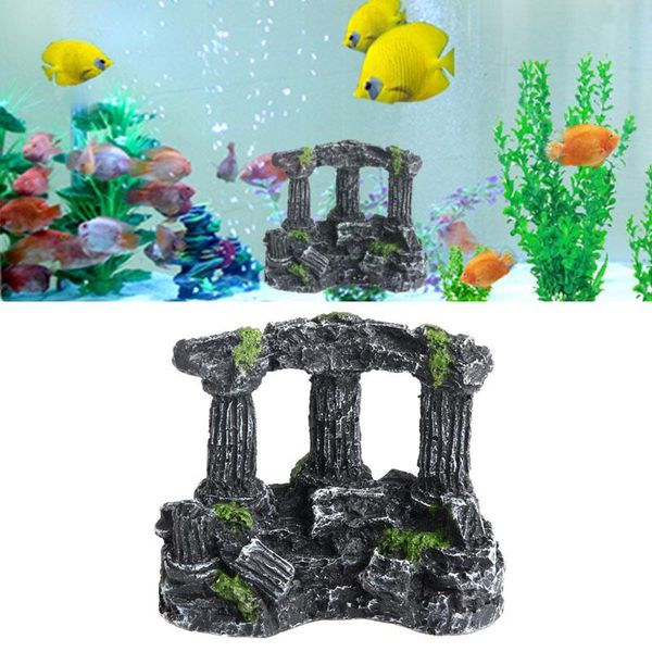 

decorations resin rome square stone pillars aquarium landscaping fish tank decor tri-columns