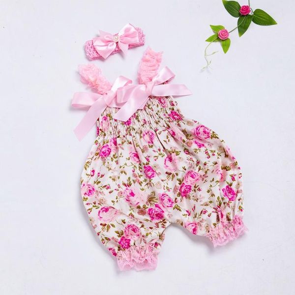 

clothing sets baby clothes princess bowknot floral romper bodysuit jumpsuits +headband toddler girl set summer for girls, White