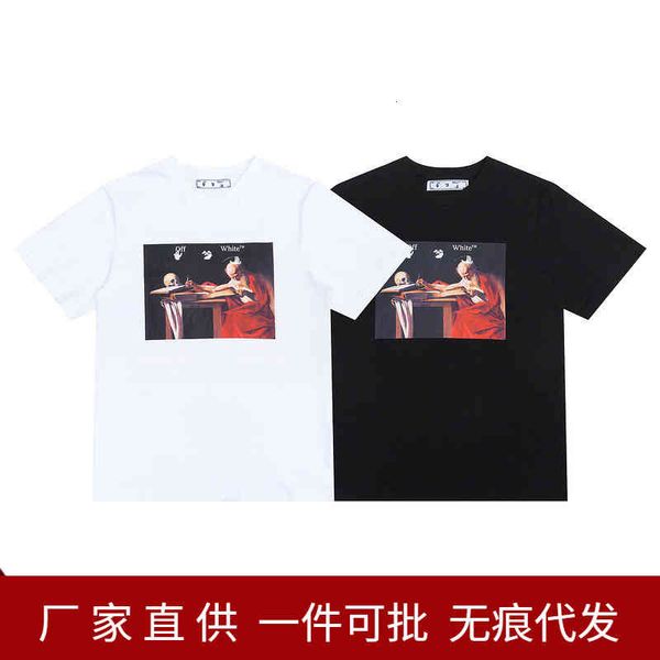 

white21 spring and summer off painting artist caravaggio religious oil series short sleeve t-shirt, White;black