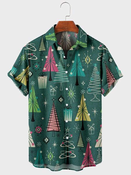 

men's casual shirts 2021 cross 5 santa claus series 3d digital printing trend loose short sleeve shirt 1, White;black