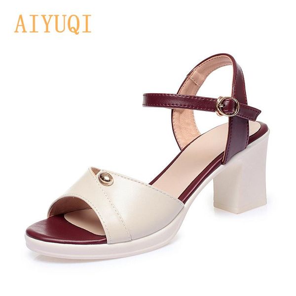 

women sandals genuine leather summer high-heel large size color matching open toe roman, Black