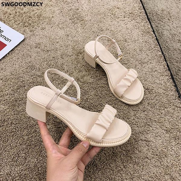 

sandals slingback shoes chunky heels women summer 2021 high pumps ladies and, Black