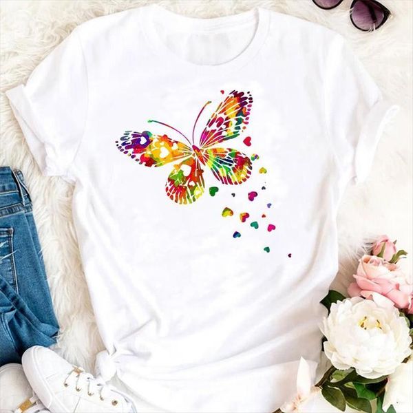

and women female summer men butterfly watercolor 90s trend cartoon tshirts fashion clothes graphic t lady print tee, White;black