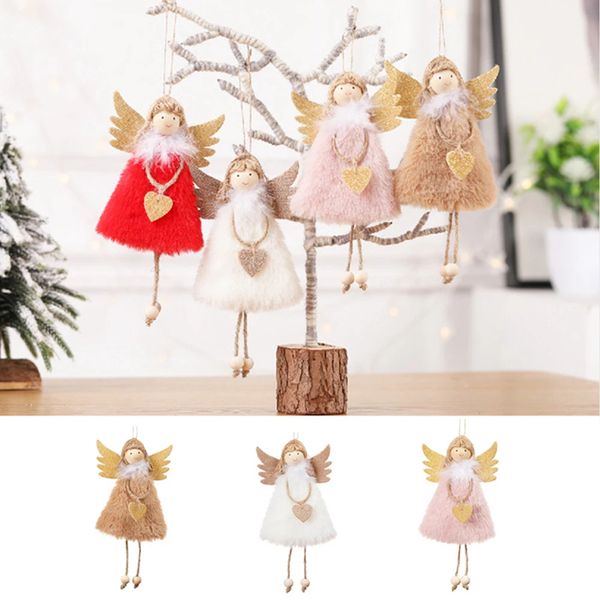 Peluche cuore angelo bambola penzola decorazione natale ciondolo carino amore piuma natale natale creativo albero appeso bambole ornamento home table decor wll549