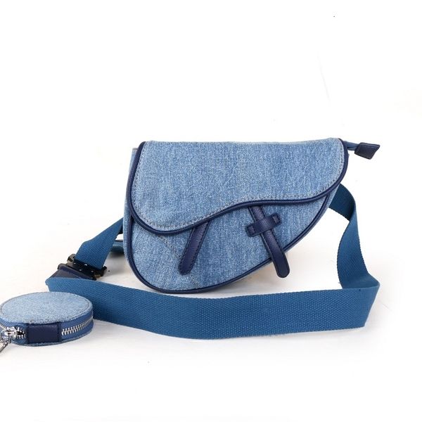 

2022 fashion handbags denim bag canvas saddle handbag women's wide shoulder belt messenger hand bags women clutches casual wallet