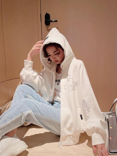 

women's jackets ivory women spring autumn all-match loose hooded bear drilling casual outwear students cotton jacket coat, Black;brown