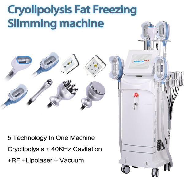 5 CRYO Saplar Yağ Donma Zayıflama Makinesi Cryolipolis Kavitasyon RF Vakum Selülit Azaltma Lipolaser Kriyoterapi Güzellik Ekipmanları Çift çene kafa ile