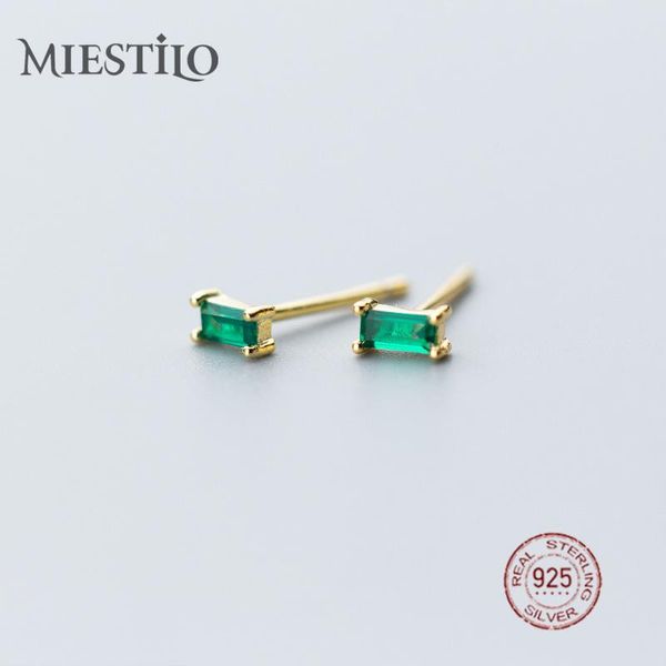 

stud miestilo real 925 sterling silver square green stone earrings for women gold plated elegant s925 fine jewelry luxury, Golden;silver
