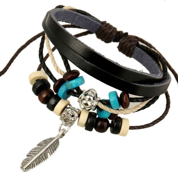 

hand catenary jewelry, alloy feather leaf pendant, leather bracelet, leaf bracelet, Golden;silver