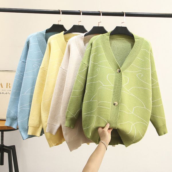 

women's sweaters striped graffiti knitted cardigan sweater female long-sleeved v-neck single-breasted fashionable plus size jumper, White;black