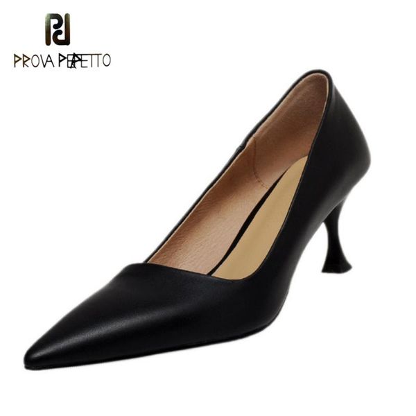 

spring simple cowhide pointed high heels dress shoes, Black
