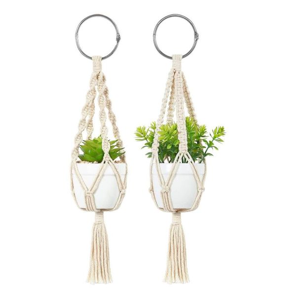 

planters & pots 3pcs flowerpot net bag with ring hanging hook, basket decoration for outdoor, ceiling, balcony