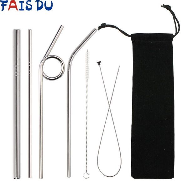 

drinking straws reusable metal 5/6/7pcs super combination 304 stainless steel party bar accessory