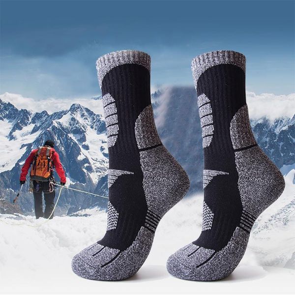 

sports socks 1 pair skiing breathable non slip thick warm mountaineering outdoor absorb sweat home winter middle tube soft, Black