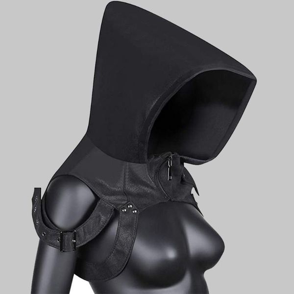 

women's vests 2021 punk rock steam with hood adjustable cufflinks western style fashion high street zipper solid color vest cloak, Black;white