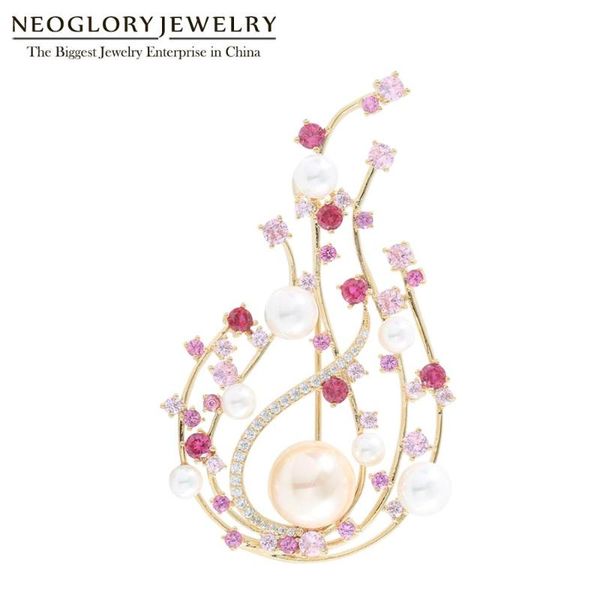 

pins, brooches neoglory flame shape cz shell pearl for women luxury winter coat pins party gift mother's day, Gray