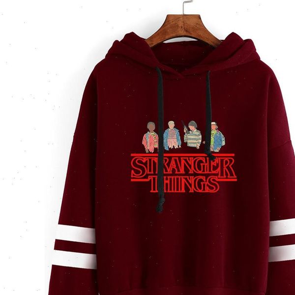 

stranger things men fashion womens hoodies printed long sleeve hooded casual streetwear clothes, Black