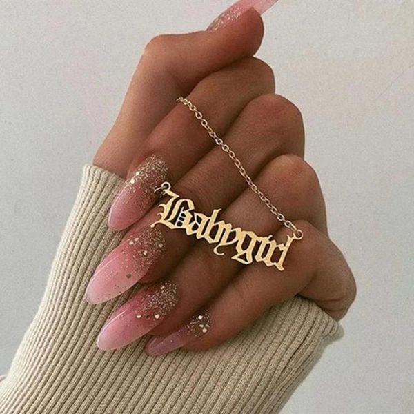 

baby girl necklace lover jewelry for girlfriend stainless steel old english letter babygirl pendant necklaces women bff gift chokers, Golden;silver