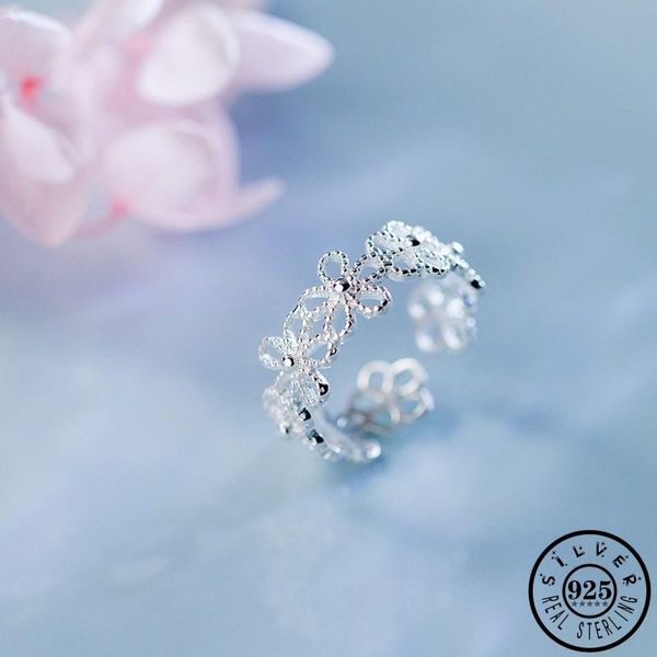 

cluster rings 925 sterling silver flower shape wedding bands adjustable open knuckle finger party jewelry for women, Golden;silver