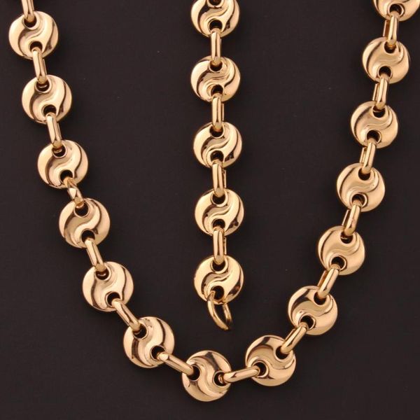 

earrings & necklace 10mm gold tone flat beads link chain necklace&bracelet, men fashion 316l stainless steel jewelry set gift bangle, Silver