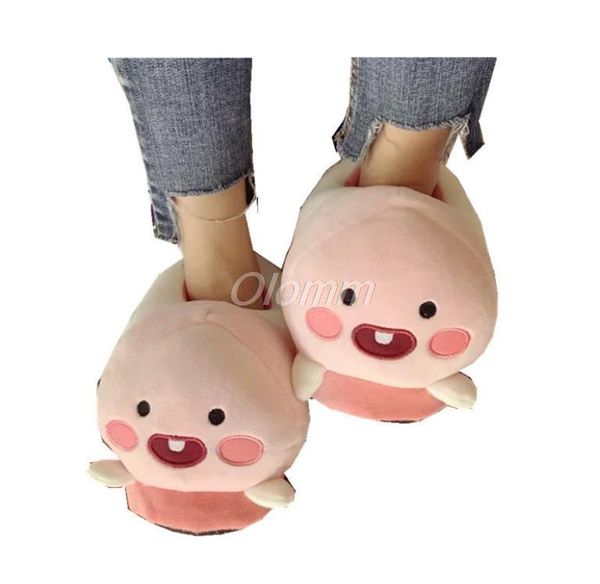 

slippers home women peach cartoon fur slides woman winter warm non-slip floor shoes thick chinelos fuzzy, Black