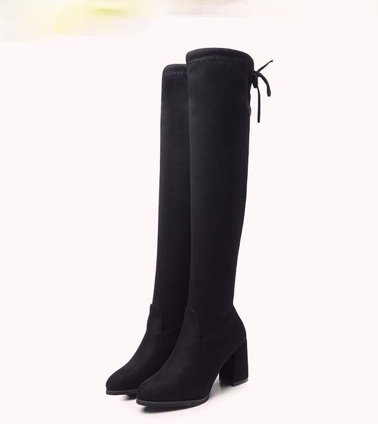 

women casual over the knee boots shoes winter female round toe platform high heels pumps warm snow zapatos de mujer, Black
