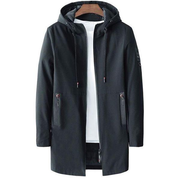 

men's jackets spring autumn casual long jacket men 2021 plus size m-5xl stand collar windproof hooded solid elastic windbreaker, Black;brown