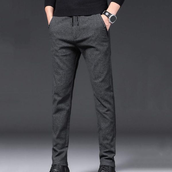 

men's pants great male trousers thick drawstring all match elastic winter, Black