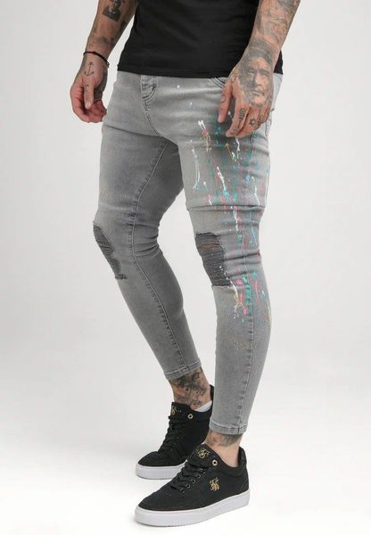 

men's jeans siksilk ripped riot male pants gray, Blue