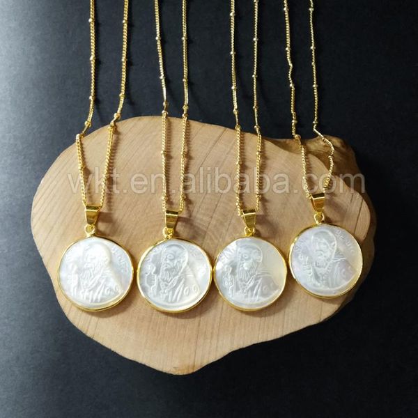 

pendant necklaces wt-n765 raw shell necklace,hand make carved design necklace jewelry in 24k gold trim, Silver