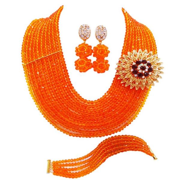 

earrings & necklace orange african beads jewelry set crystal beaded nigerian wedding party sets 10dsk10, Silver