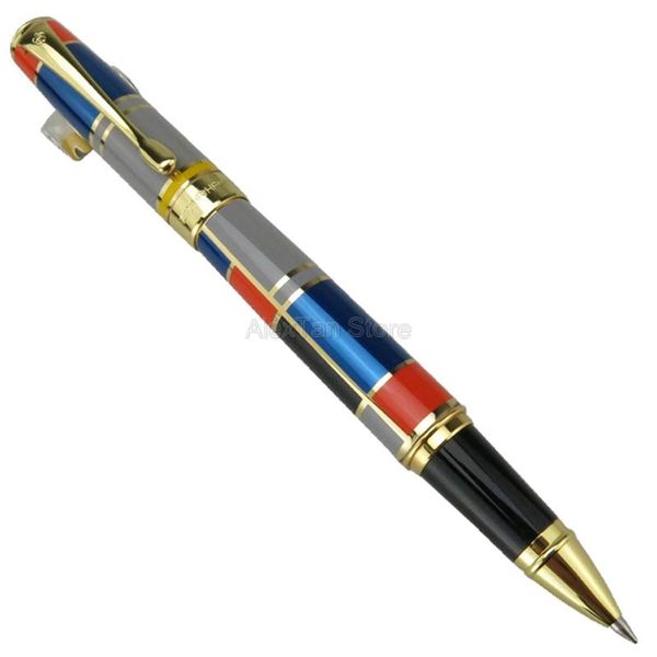 

ballpoint pens hero 767 exquisite roller ball pen with golden trim colored writing fit business office & home gift, Blue;orange