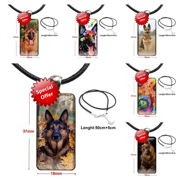 

pendant necklaces for women party german shepherd dog glass cabochon necklace rectangle fashion good sale shop, Silver