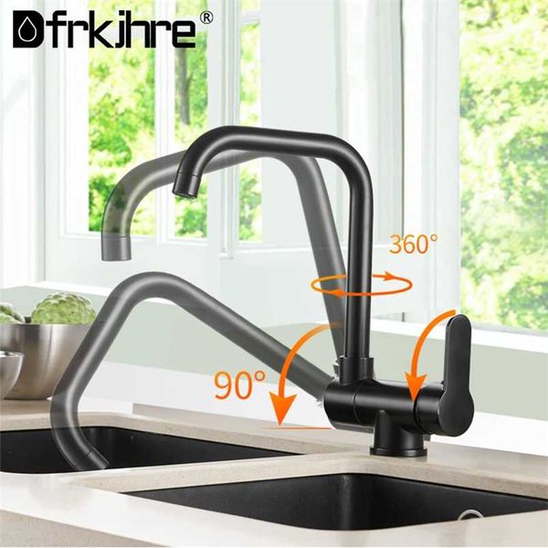 Rubinetto da cucina per finestra interna Rubinetto girevole pieghevole per acqua fredda Rubinetto nero in acciaio inossidabile 304 Miscelatore monocomando 211108