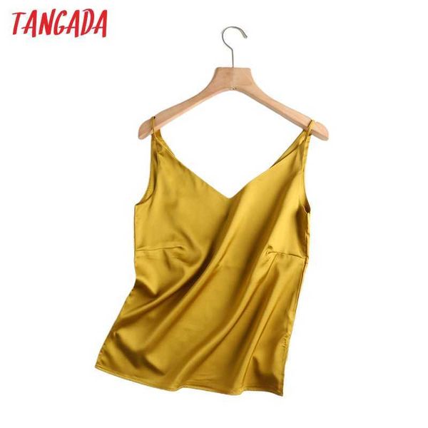 

tangada women satin v neck crop spaghetti strap sleeveless backless short blouses shirts female casual solid 6d11 210609, White