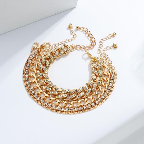 

link, chain aensoa punk golden crystal cuban bracelets & bangles for women fashion rhinestone geometric link charm set, Black
