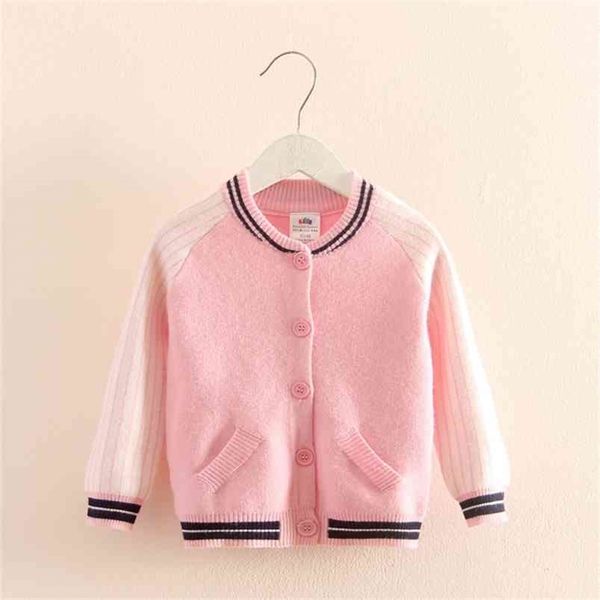 Autunno Primavera 2 3 4 6 8 10 anni Adolescente Regalo di Natale Bambino Bambino Tasca Baseball Maglioni lavorati a maglia Cardigan per bambini Ragazze 210625